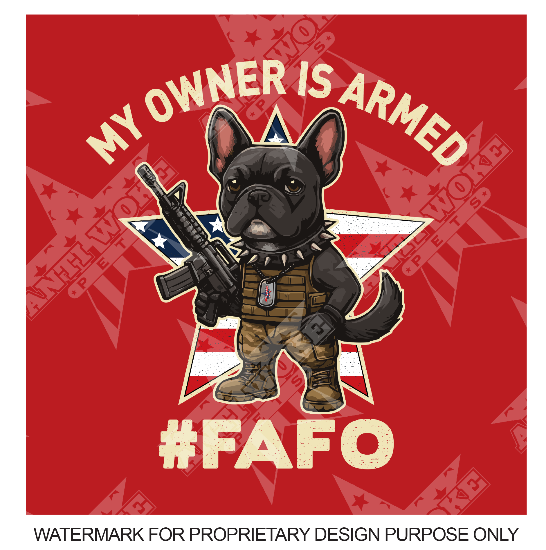 Frenchie-Red- My Owner Is Armed- Star Flag- Medium Dog's Tank Top